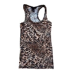 Y2K Active Basic Womens Leopard Print Racerback Tank Top Brown Black Small
